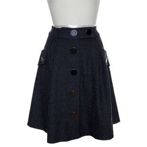 Anthropologie Elevenses Gray Button Skirt
